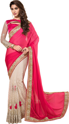 

Khushali Self Design, Embroidered, Embellished Fashion Net, Chiffon Saree(Pink