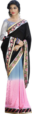 

Jiya Self Design, Embellished, Embroidered Fashion Jacquard Saree(Pink, Grey, Black), Black;grey;pink
