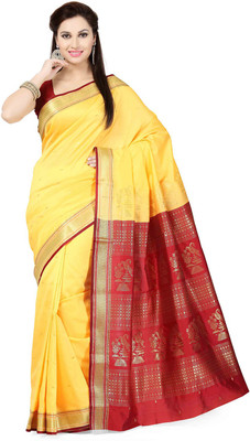 

Ishin Woven Fashion Poly Silk Saree(Yellow), Yellow & red