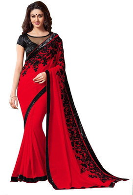 RadadiyaTRD Embroidered Fashion Georgette Saree(Red) Flipkart