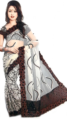 

M.S.Center Embroidered Daily Wear Chiffon Saree(Brown, White)