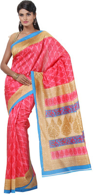 

JTInternational Printed Bhagalpuri Silk Saree(Pink)