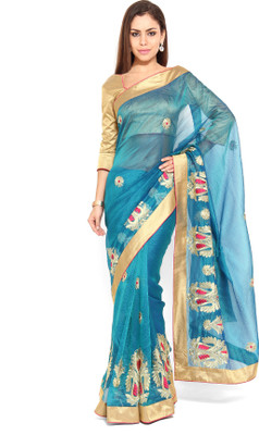 

Soch Embroidered Fashion Cotton Saree(Blue), Blue:gold