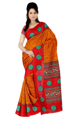 

Indrani Printed Fashion Silk Saree(Orange, Red)
