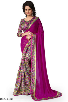 

Indianbeauty Self Design, Solid, Printed Fashion Georgette Saree(Purple), Orchid