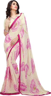 

Khoobee Self Design, Printed Fashion Georgette Saree(White, Pink), Pink;white