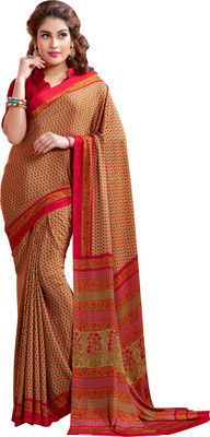 

Khushali Self Design, Printed Fashion Crepe Saree(Beige, Red)