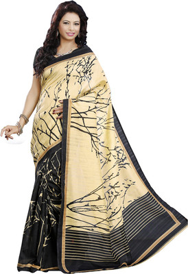 

Ishin Printed Fashion Art Silk Saree(Black), Black;yellow