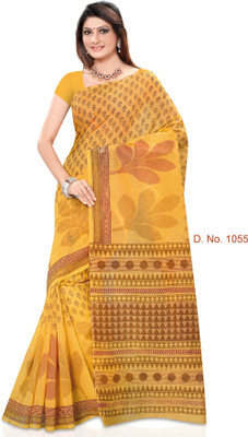 

Indianbeauty Striped, Printed Fashion Cotton Saree(Gold)