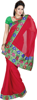 

De Marca Embroidered Fashion Chiffon Saree(Red)
