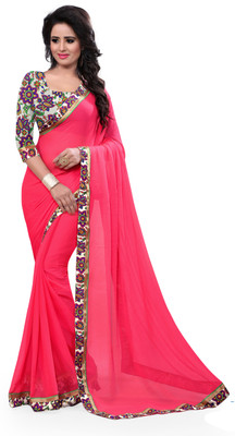

Indianbeauty Solid, Printed Bollywood Chiffon Saree(Pink)
