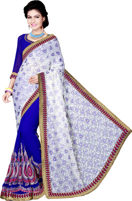 

M.S.Retail Embroidered Fashion Chiffon Saree(Blue)