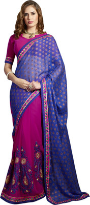 

Khoobee Self Design, Embellished, Embroidered Fashion Jacquard, Georgette Saree(Pink, Blue), Blue;pink