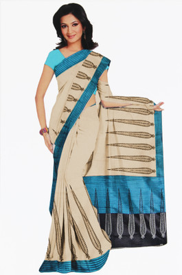 

BPS Floral Print, Printed Bhagalpuri Handloom Printed Silk, Art Silk, Khadi, Silk Cotton Blend Saree(Beige, Blue, Black), Blue stipes dn-1126