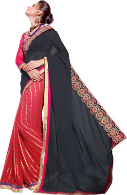 

Khushali Self Design, Embroidered, Embellished Fashion Georgette Saree(Grey, Red, Pink, Grey;pink;red