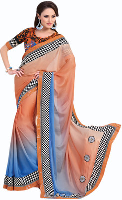 

Vishal Solid Fashion Satin Saree(Orange), Orange blue