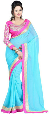 

Giftsnfriends Solid Bollywood Georgette Saree(Blue, Blue)
