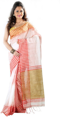 Hawai Embellished Fashion Silk Cotton Blend Saree(Red), Off white;red