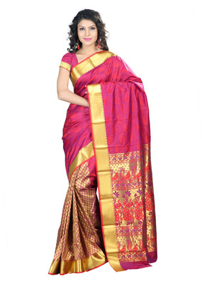 

Varkala Silk Sarees Woven Kanjivaram Jacquard Saree(Red, Purple), Violet