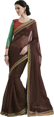 

Desi Butik Self Design Fashion Net Saree(Brown)