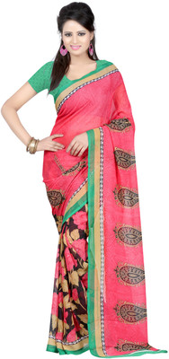 

Jaipur Kurti Printed Daily Wear Georgette Saree(Red), Green;red
