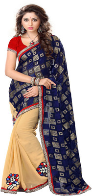

Sourbh Sarees Self Design Fashion Jacquard, Chiffon Saree(Blue, Beige, Beige;blue