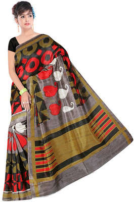 

Khoobee Self Design, Printed Fashion Silk Saree(Multicolor), Black;mehandi;multi;red