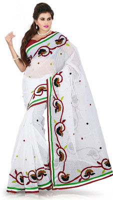 

Weavedeal Embellished, Embroidered Bollywood Cotton, Chanderi Saree(White)