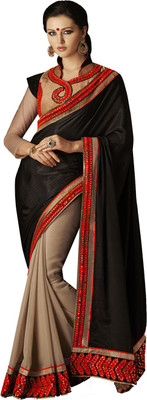 

Desi Butik Self Design Fashion Satin Saree(Black)
