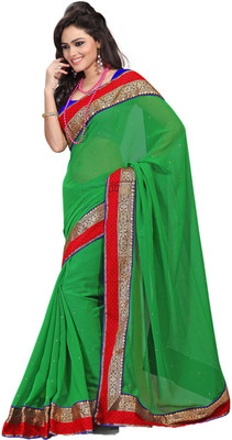 

Ishin Embroidered Fashion Chiffon Saree(Green)