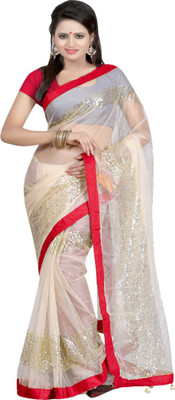 

Sanju Sarees Embroidered Fashion Net Saree(Multicolor), Chikku