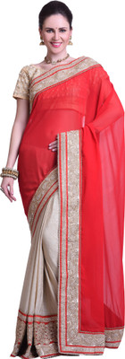 

Chirag Sarees Embellished Fashion Synthetic Georgette Saree(Multicolor), Red-beige