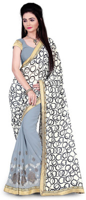 

Manthan Embroidered Daily Wear Georgette Saree(Grey, White), Grey & off white