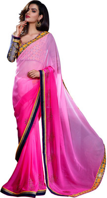 

Ishin Embroidered Fashion Georgette Saree(Pink)