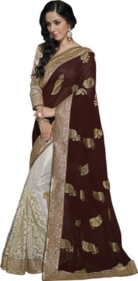 

Parisha Embroidered Fashion Net Saree(Brown, White)