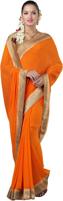 

Desi Look Embroidered, Solid Fashion Chiffon Saree(Orange)