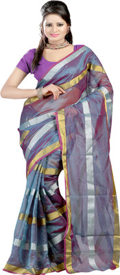 Ansu Fashion Printed Mysore Jacquard Saree(Light Blue), Grey
