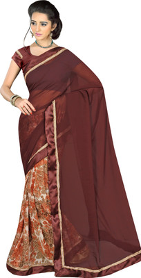 

Khoobee Self Design, Printed Fashion Georgette Saree(Brown, Multicolor)