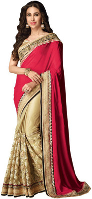 

Desi Butik Embroidered Fashion Chiffon, Net, Lycra, Georgette Saree(Red, Beige), Red and beige