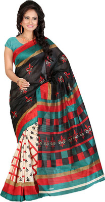 Ishin Printed Fashion Art Silk Saree(Black)