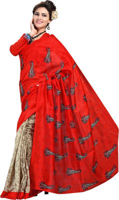 

Saara Printed Fashion Cotton Saree(White, Red), Off-white;red
