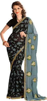 Ewows Embellished Fashion Georgette Saree(Pink, Brown), Brown;pink