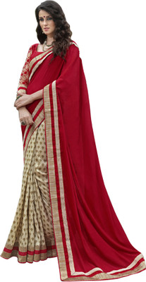 

Jiya Self Design, Embroidered Fashion Cotton, Jacquard, Chiffon Saree(Red, Beige), Beige;red