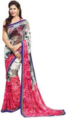 

Saara Geometric Print Daily Wear Georgette Saree(White, Pink)