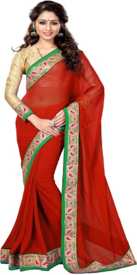 

Sourbh Sarees Solid Fashion Georgette Saree(Red)