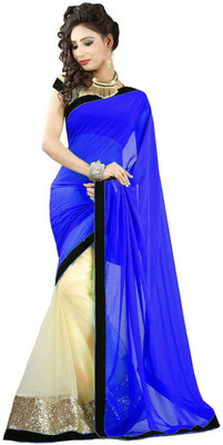 

Dancing Girl Plain Bollywood Georgette Saree(Blue, White)