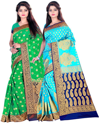

Weavedeal Embellished Kanjivaram Silk Cotton Blend Saree(Pack of 2, Multicolor)