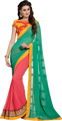 

Lovelylook Embroidered Daily Wear Georgette Saree(Pack of 2, Green, Pink)