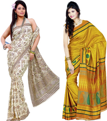 

Sunaina Printed Daily Wear Art Silk Saree(Pack of 2, Beige, Yellow), Multicolor