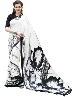 

Vandv Shop Printed Fashion Handloom Crepe Saree(Black)